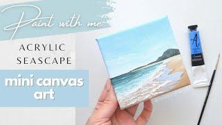 MINI CANVAS PAINTING - island, beach & ocean  easy seascape acrylic painting tutorial