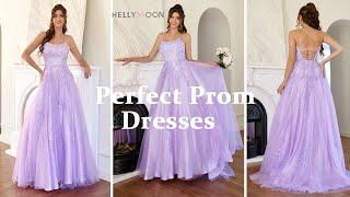 Hellymoon 2022 March Hot Purple Tulle Prom Dress with Appliques