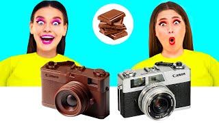 Real Food vs Chocolate Food Challenge | Awesome Kitchen Hacks by Happy Fun