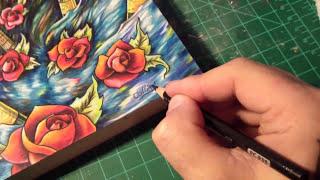 Roses In Water Prismacolor pencil drawing on wood by Bryan Collins