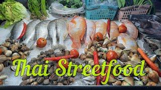 Streetfood Tour in Thailand. Seafood and Vegatables. Krabi City. Very Delicious.