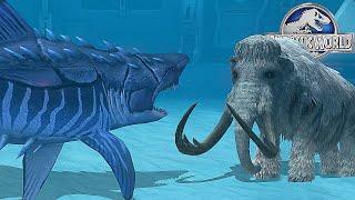 MEGALODON VS WOOLLY MAMMOTH - BATTLE || JURASSIC WORLD THE GAME