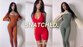 trying viral “snatched” jumpsuits + rompers | a very honest Fashion Nova haul!
