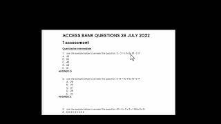 Free 2022 Updated Access Bank Job Aptitude test Past questions and Answers Sample Preview