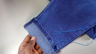 Shortening your jeans without cutting/shorten a jeans by using hand needle.(14)