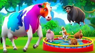 Giant Color Cow with Farm and Wild Animals - Magical Adventures | Animal Friendship