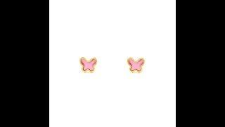 Pendientes Bebe o Niña Mariposa esmalte rosa (T2183P)