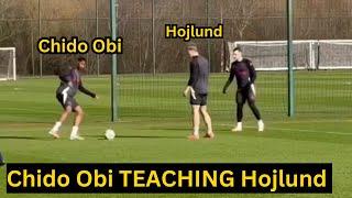 Chido Obi was Teaching Hojlund How to Create Chances in Man United training ahead of Real Sociedad