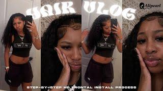 HAIR VLOG: viral halo braid style on deep wave frontal wig | step-by step install | Ali Pearl Hair