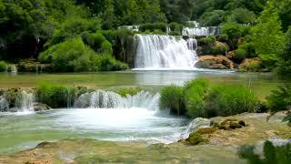 4k UHD Krka Waterfalls in Croatia. Flowing Water, Waterfall Sounds, White Noise for Sleep, Study,