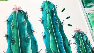 HAZ ESTOS CACTUS PASO A PASO SÚPER FÁCIL [Watercolor - Acuarelas] - LOS TUTOS