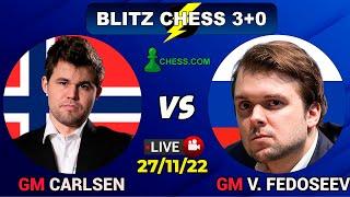 Magnus Carlsen vs Vladimir Fedoseev | Blitz Chess 3+0 | ChessCom | 27/11/22