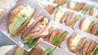 Korean Cafe :: How to make a Croissant "Ham Cheese, Egg Potato" Sandwich