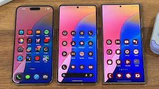 iOS 18 vs Google Android 15 vs Samsung OneUI 6.1 - Icons Dark Mode