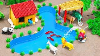 DIY farm diorama with mini house contruction for Cow | amazing fishpond | farming ideas