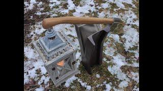 Railroad Rail split with axe, sign / lantern stand.