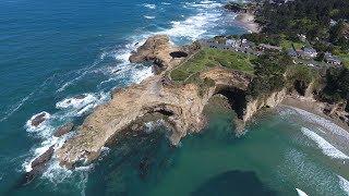 Return to Devils Punch Bowl Oregon Coast / Drone View