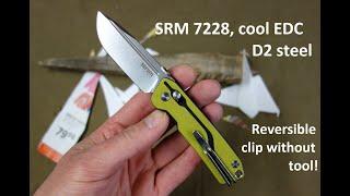 SRM 7228 cool EDC knife with reversible clip without tool, D2 steel. Speechless review.