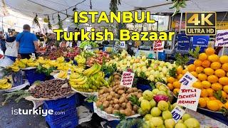 [4K] Istanbul Turkish Traditional Bazaar Walking Tour, Daily Local Market, Türk Pazarı, Türkiye 2024