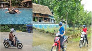 Huong hid from the police in the swimming pool.  The police came to check on Huong who had left