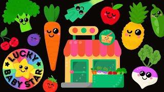 Dancing Fruit & Veggies Go To The Grocery Store!  Daily Life Sensory Video for Toddlers 