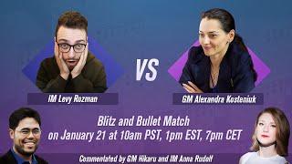 Alexandra Kosteniuk vs Levy Rozman (gothamchess) comments by GM Hikaru Nakamura & IM Anna Rudolf