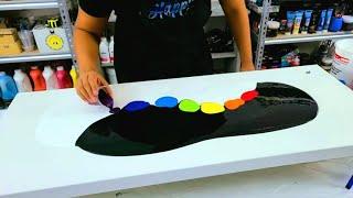 Gorgeous Rainbow Color Swipe!! ~ Black and White Base ~ Flow Art ~ Liquid Painting