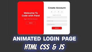 Animated Login Page  Using Html css & Javascript || Animated Registration Page