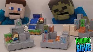 MInecraft Mini Figures Playsets Series 1 Cave Biome Collection Playsets Unboxing Puppet Steve Mattel