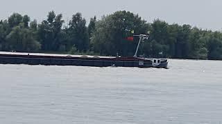 Schiff auf dem Rhein bei Rees flussabwärts