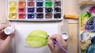 How to paint a Carambola / Fruits Watercolor Painting #110 #Shorts