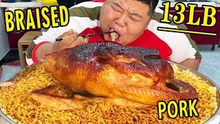 Fat Brother roasted a 13-pound turkey for 4 hours and served it with 10 packages of turkey noodles