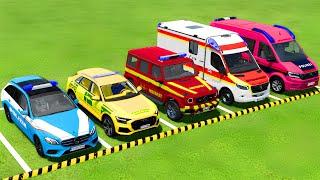 ALL POLICE CARS and AMBULANCE EMERGENCY VEHICLES TRANSPORTING WITH TRUCKS ! Farming Simulator 22