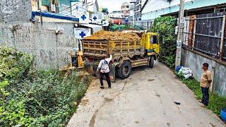 Start a new project!! Filling Land by Bulldozer KOMAT'SU D20P pushing soil with 5ton Trucks