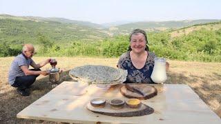 Delicious Qutab and Ayran Recipe | Traditional Azerbaijani cuisine in a scenic village