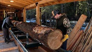 A Huge, HEAVY LOG On The SAWMILL Giving Us A Lot Of Lumber / Woodland Mills Sawmill / Log To Lumber