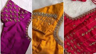 Simple and elegant aari work blouse designs for silk sarees /Maggam work blouse designs