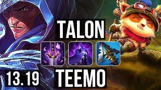 TALON vs TEEMO (TOP) | 9 solo kills, 600+ games, Godlike | BR Grandmaster | 13.19