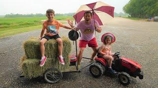 Saving Hay and Tractors from storm | Tractors for kids