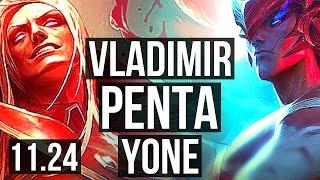 VLADIMIR vs YONE (TOP) | Penta, 18/0/2, Legendary, 9 solo kills, 1.7M mastery | KR Master | 11.24