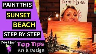 How to paint this stunning sunset beach - acrylic painting for beginners