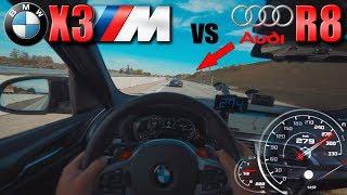 BMW X3M Competition meets Audi R8 V10 on German Autobahn