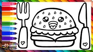 Disegnare e Colorare un Gustoso Hamburger  Disegni per Bambini