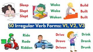 50 Most Common Irregular Verbs in English | Verb Forms in English v1 v2 v3 | Vocabulary