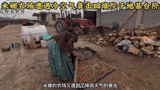 米娜的农场小院正在回填地基工人完成台阶了，米娜最新后续891（下）冷空气再次侵袭