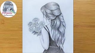 How to draw a girl with flowers - step by step / Beautiful hairstyle Pencil Sketch