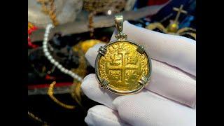 PERU 8 ESCUDOS 1719 "DOUBLE DATED!"  JEWELRY PENDANT NECKLACE PIRATE GOLD COINS TREASURE JR BISSELL