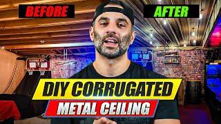 Diy Rustic Corrugated Metal Ceiling Upgrade For Unfinished Basements