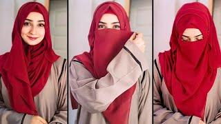 Comfortable Layered Wedding Hijab Tutorial |Full Coverage Hijab Style |Chiffon/Georgette Niqab Style