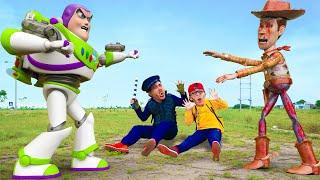 Toy Story IRL Vs Scary Teacher 3D : Baby Miss T ( TITus ) & Buzz Lightyear Vs Zombie Woody & Nick